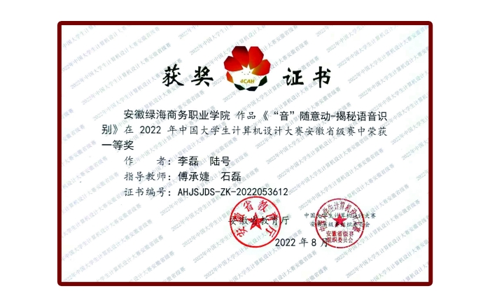 2022年中国大学生计算机设计大赛安徽省级赛中荣获 一等奖